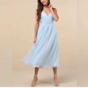 Lulus‎ Baby Blue Tulle Bridesmaid Formal Evening Gown XS